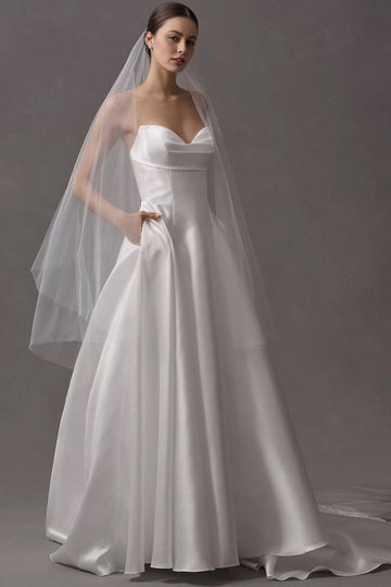 Strapless Cowl-Neck A-Line Taffeta Wedding Gown